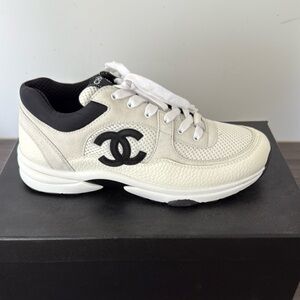 CHANEL White and Black Athletic Shoes